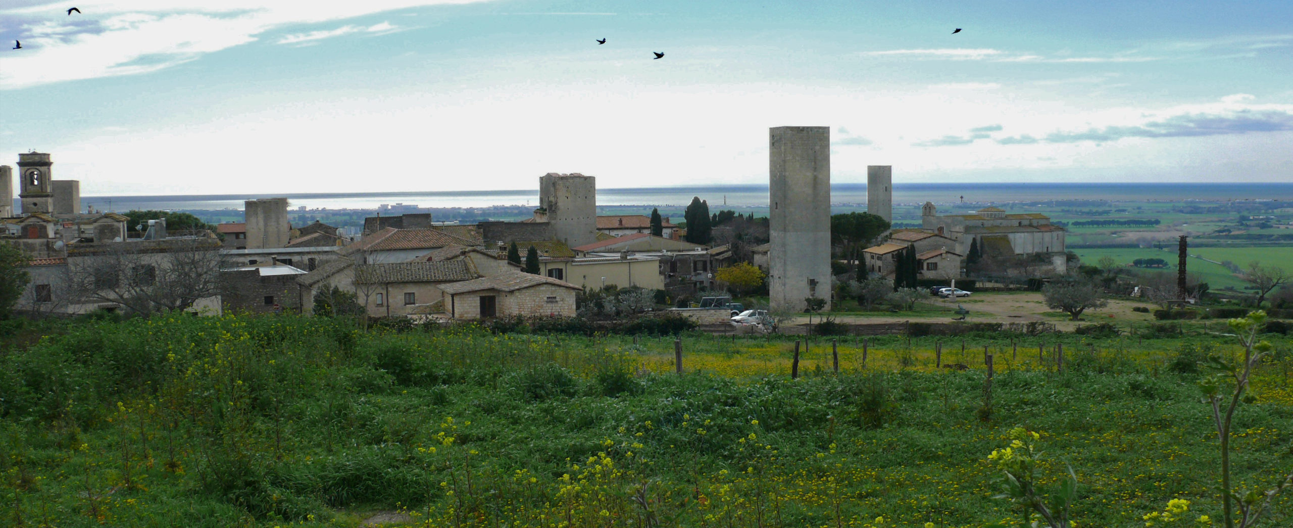 Tarquinia - veduta delle torri del borgo e il mare